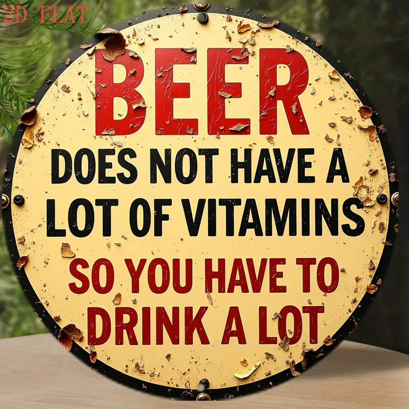 Potdemiel Vintage-Bierschild aus Metall in Gelb mit Humor-Spruch als rustikale Wanddekoration, Durchmesser: 20 cm - Bild 3
