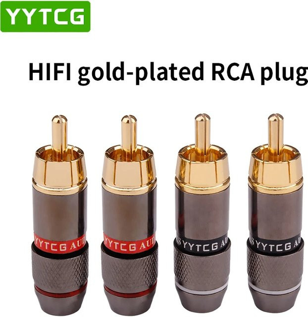 YYTCG RCA-Audiostecker vergoldete Adapter in Schwarz und Gold für 6-mm-Kabel - Bild 1