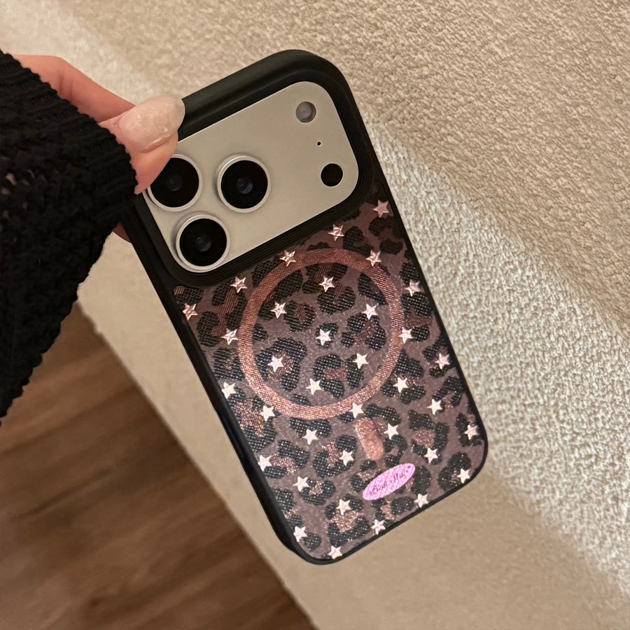 Apple iPhone Handyhülle mit koreanischem Leopardenmuster, Sternen und Falt-Herz-Design, stoßfeste Hartschale, multicolor, kompatibel mit iPhone 17 16 15 14 13 12 Pro Max - Bild 5