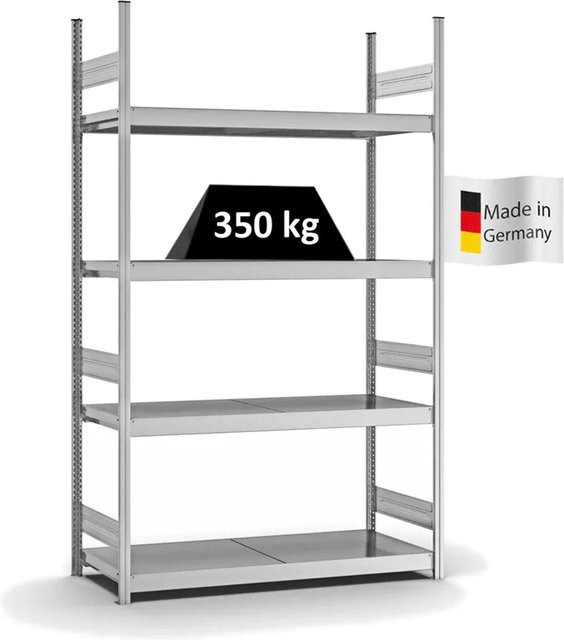 PROREGAL Weitspannregal Stecksystem T-Profil mit 4 Ebenen und Stahlplatten, verzinkt, Farbe: Silber, H x B x T: 250 x 150 x 50 cm - Bild 1
