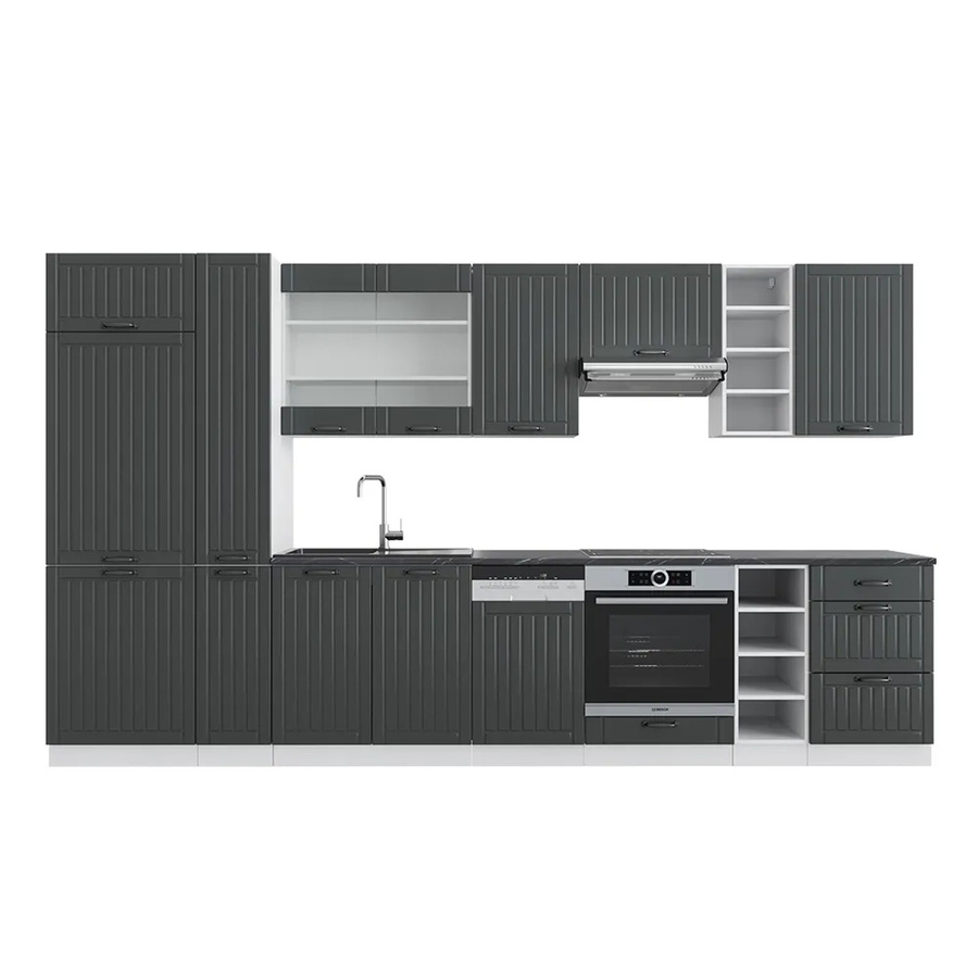 Vicco Fame-Line Küchenzeile im Landhausstil in Anthrazit und Weiß, Breite: 355 cm - Bild 2