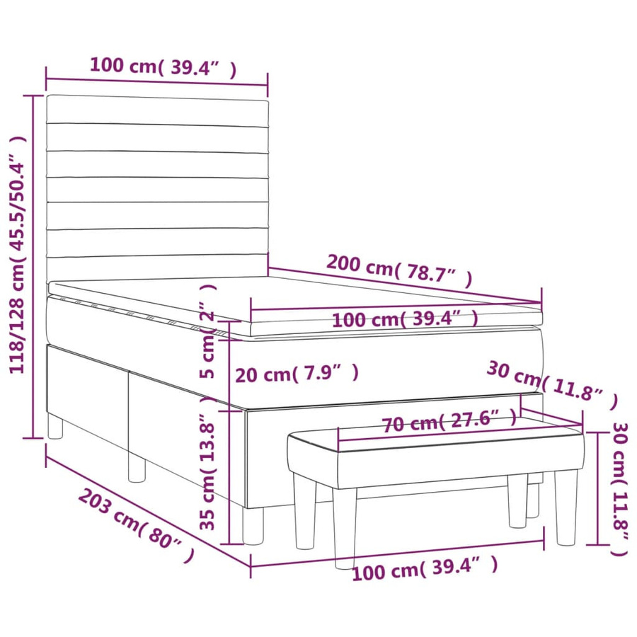 vidaXL Boxspringbett mit Matratze Schwarz aus Stoff, B/T: 100 x 200 cm - Bild 3