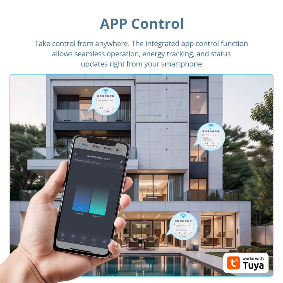 Zemismart WiFi Smart Relay Mini Switch Modul mit Power Monitor, 1-Gang, Weiß, kompatibel mit Tuya Smart und Smart Life App - Bild 2