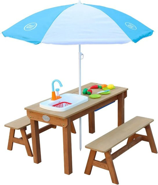 AXI Kinder-Picknicktisch Dennis aus Hemlockholz in Braun mit 4 Sitzplätzen, B/H/L: 97 x 50 x 97 cm - Bild 1