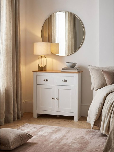 Modernes Sideboard von KADIMA DESIGN in Weiß und Eiche mit 2 Schubladen und Türen, B/H/T: 79 x 81 x 34,5 cm - Bild 1