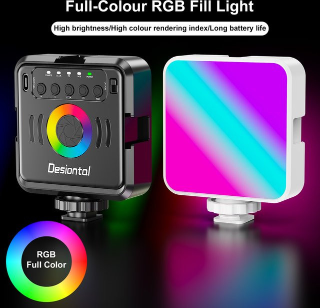 Desiontal X2 Tragbares RGB-Fotografie-Licht in Schwarz mit USB-C-Aufladung und einstellbarem Softlight für Live-Übertragungen und Spezialfotografie - Bild 1