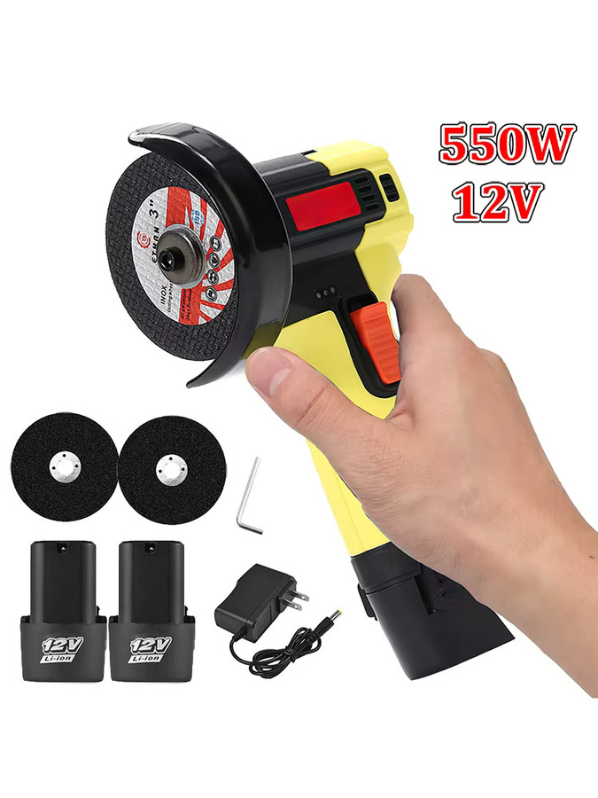 OWJHE Mini Winkelschleifer 550W Akku wiederaufladbare elektrische Handschleifmaschine und Poliermaschine in Blau und Gelb - Bild 7
