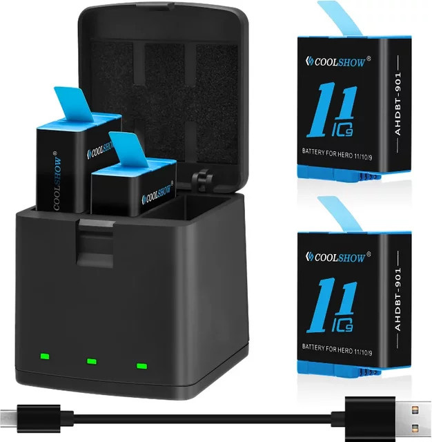 GoPro Action-Kamera Zubehör: 1800mAh Akku und Ladegerät für GoPro Hero 9, Hero 10, Hero 11 Black und Hero 12 in Schwarz - Bild 1