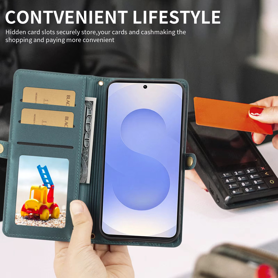 Multifunktionale Flip-Top Brieftasche mit Reißverschluss und Handyhülle für Samsung Galaxy A-Serie, Kartenhalter mit mehreren Kartenfächern, Farbe: Gold - Bild 5