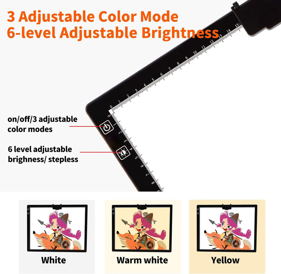 Kobaiban Kabelloses LED-Lichtpad mit integriertem faltbarem Ständer, Schwarz, 3 Farbtöne und 6 Helligkeitsstufen - Bild 2