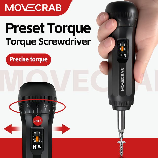 MoveCrab Pro Präzisions-Drehmomentschraubendreher-Set in Schwarz mit magnetischem 1/4-Zoll-Antrieb und Bits für Werkzeugreparatur und Fahrradwartung - Bild 1