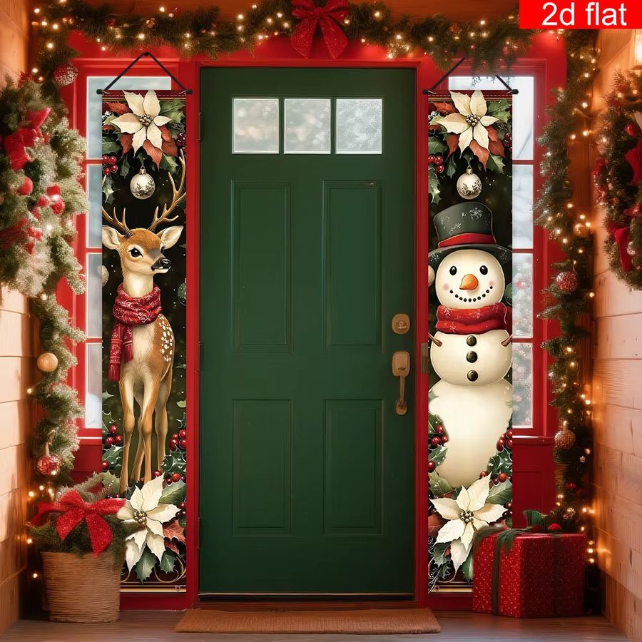 VIKAMA Weihnachtsbanner mit Schneemann- und Rentier-Design als festliche Wanddekoration für Weihnachten - Bild 2