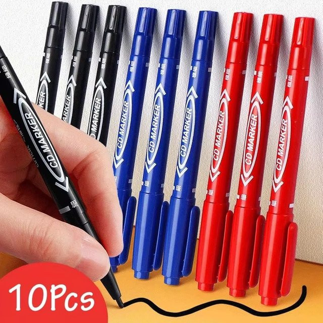 10er Set Twin Tip Permanent Marker mit feiner Spitze, wasserfeste Öl-Marker in Schwarz, Blau und Rot für Schule und Büro - Bild 1