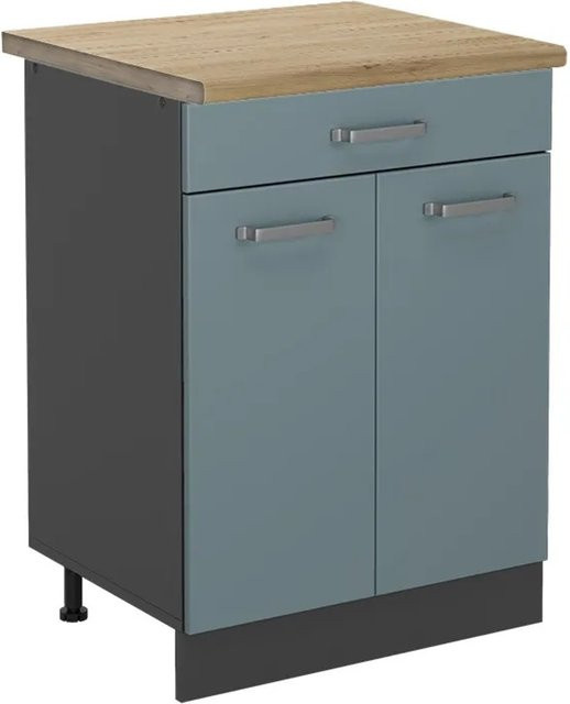 Vicco R-Line Küchenunterschrank mit Schubladen in Blau-Grau und Eiche-Optik, B/T/H: 60 x 26 x 81,6 cm - Bild 1