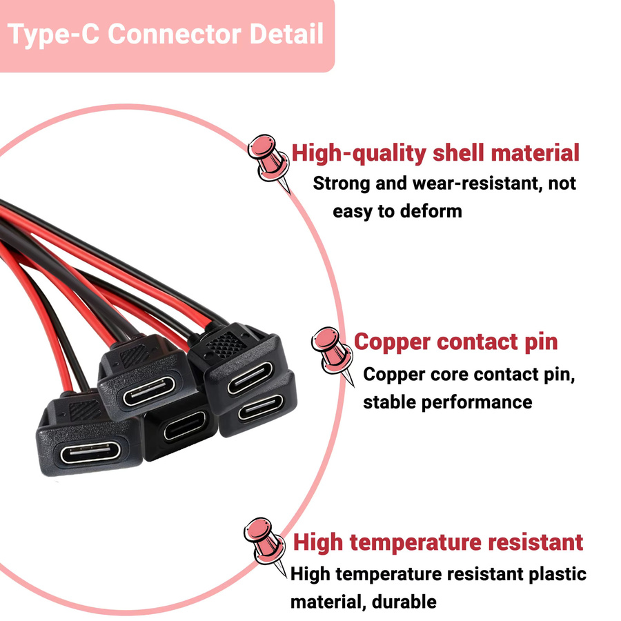 20er Set AOKIN USB-C Weibliche Chassis Buchsen mit 2 Pin und Wasserdichtem Ladeport in Schwarz - Bild 2