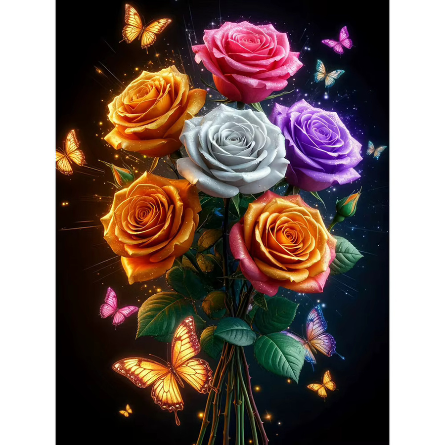 EverShine Diamant-Stickerei Set mit Rose und Schmetterling in Pink und Multicolour, rund geschliffene Strasssteine, B/H: 20 x 30 cm - Bild 4