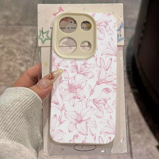 Stoßfeste Silikon Handyhülle mit rosa Lilie und Lichee Muster für Xiaomi 14T Pro 5G, Mi 15, 14, 13 und 13T PRO in Pink und Schwarz - Bild 1