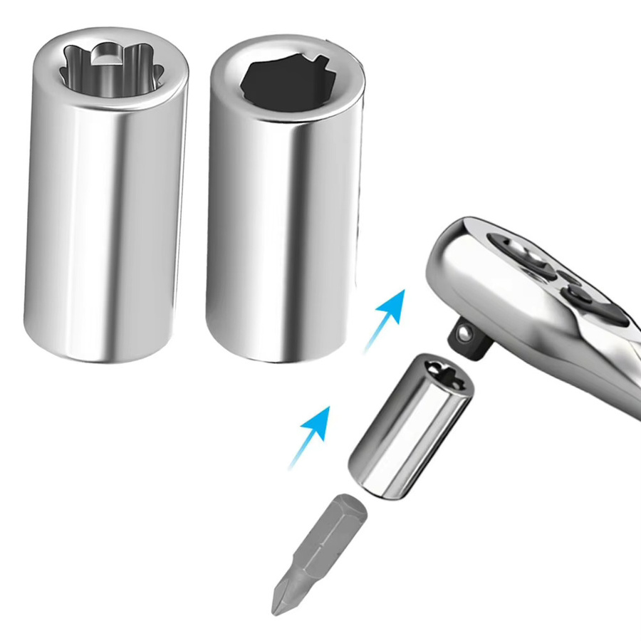 DAZZLEEX 2er Set Bit-Adapter Set von 1/4 Zoll Sechskant auf 1/4 Zoll Sechskant Buchse in Silber - Bild 2