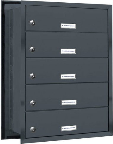 AL Briefkasten-System für 5 Parteien, Mauerdurchwurf, grau, B/H/T: 153,32 x 57,5 x 48,0 cm - Bild 1