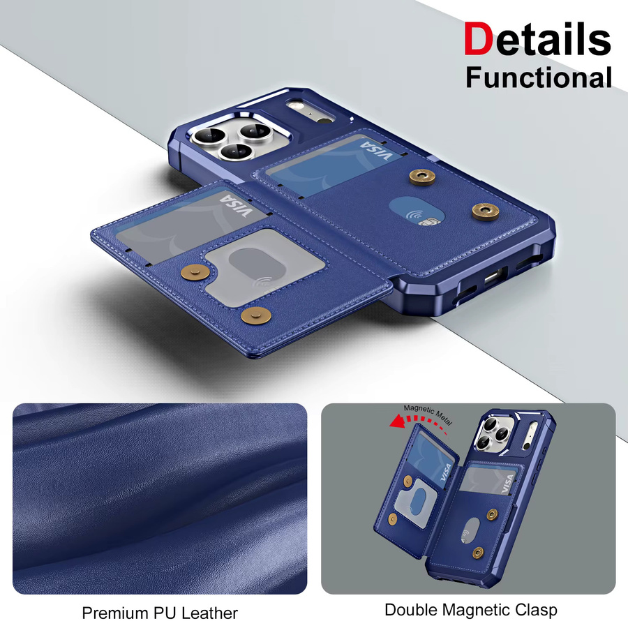 Leder Handyhülle mit Kartensteckplatz und Ständer für iPhone 17 16 15 14 13 12 Pro Max Plus und 16E von szHAIyu in Blau und Lila - Bild 5