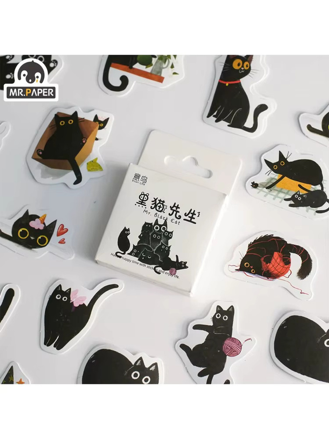mr.paper Kawaii Aufkleber Set Schwarze Katze, 46 Stück, Multicolour, Dekoration für Tagebuch und Grußkarten - Bild 6