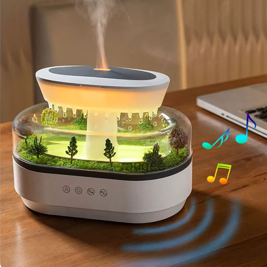 Raugee Luftbefeuchter und Aromatherapie Diffusor mit Musikfunktion, Regentropfen-Design und buntem Licht, Weiß - Bild 4