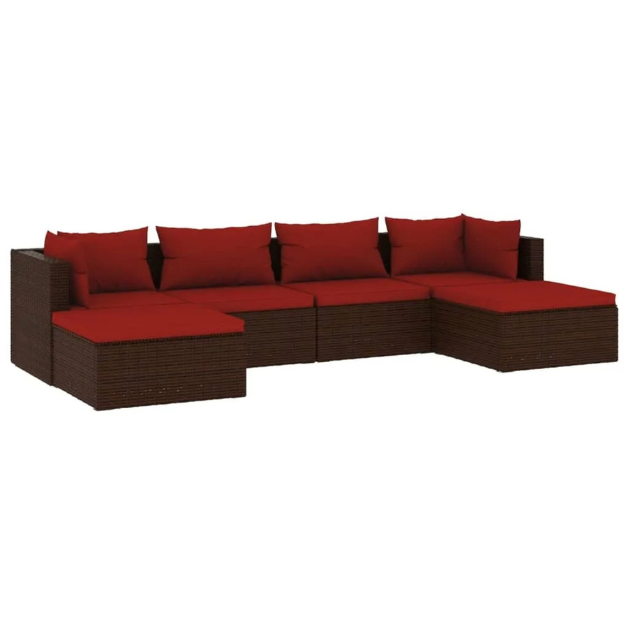 vidaXL 6-tlg Garten-Lounge-Set L-Form aus PE-Rattan mit Kissen in Braun - Bild 2