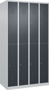 C+P Doppelstock-Spind Classic PLUS mit 4 Abteilen, Stahlkonstruktion, Grau/Anthrazit, H x B x T: 185 x 100 x 50 cm, mit Zylinderschloss - Bild 1