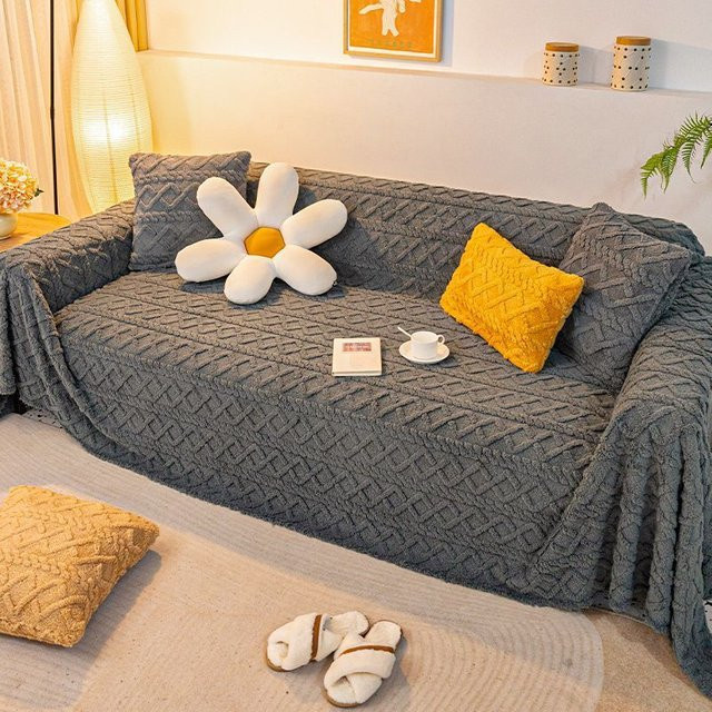 Super Six Sofabezug aus Samt mit Jacquard-Handwerkskunst, grau, B/T: 180 x 130 cm - Bild 1