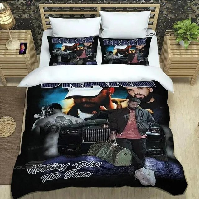 Bettwäsche-Set Drake Rapper mit Bettbezug und Kissenbezug, Schwarz, Microfaser, B/H: 135 x 200 cm - Bild 1