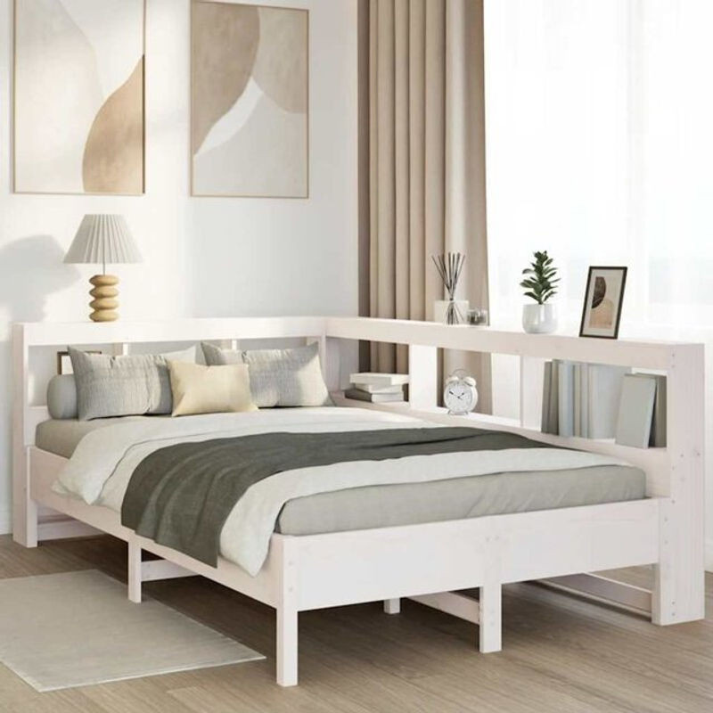 Massivholzbett Vidaxl aus Kiefer mit Regal in Weiß, B/T/H: 120 x 190 x 80 cm - Bild 1