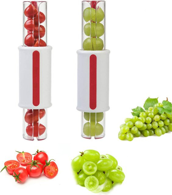 Manueller Obst- und Gemüseschneider in Grün mit rostfreien Klingen und Antihaftbeschichtung für Tomaten, Trauben und Kirschen - Bild 1