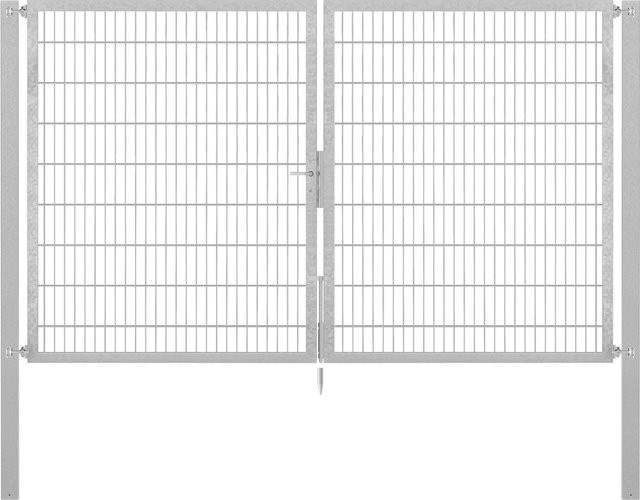 Doppeltor Flexo Plus in Silber, feuerverzinkter Stahl, Breite: 300 cm, Höhe: 180 cm, Pfosten: 100 x 100 cm - Bild 1