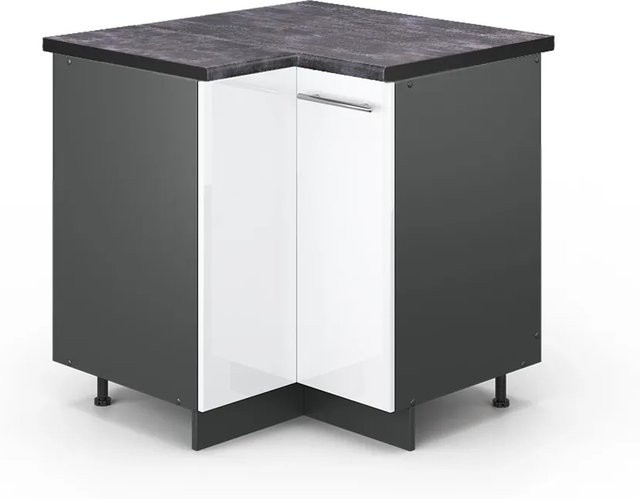 Vicco Eckunterschrank Fame-Line Küchenunterschrank in Weiß Hochglanz und Anthrazit mit Soft-Close-Türen, B/T/H: 80,5 x 60,0 x 82,0 cm - Bild 1