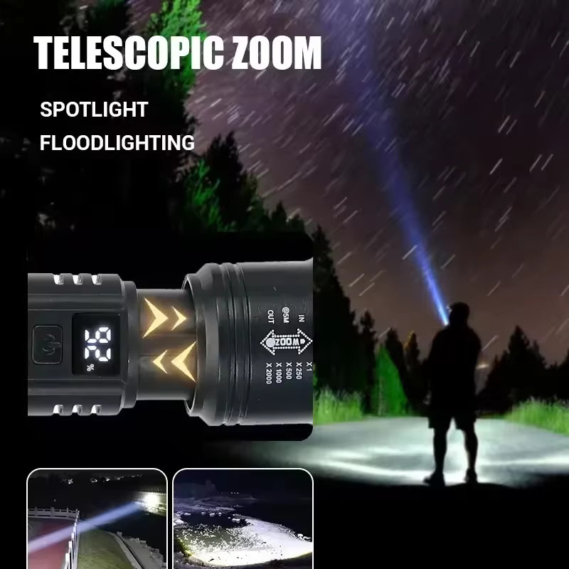 KDULIT P70 LED Taschenlampe in Schwarz mit 5000 lm, USB wiederaufladbar, taktisches Aluminium-Licht mit Teleskop-Zoom und eingebautem Akku - Bild 3