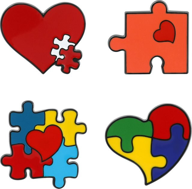 Brosche Herz Puzzle, Emaille, Metall, Bunt, Unisex - Bild 1