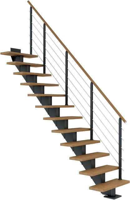 Dolle Mittelholmtreppe Hamburg Gerade in Eiche Anthrazit mit einer Breite von 75 cm und einer GH bis 258 cm - Bild 1