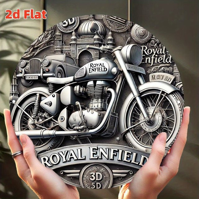 Royal Enfield Motorradabzeichen Vintage Aluminium-Metallschild in Schwarz, B/H: 20 x 20 cm - Bild 1