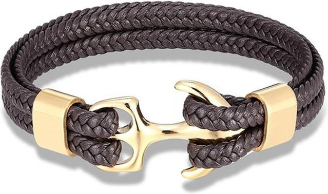 Armband, Marineblau, Geflochten, Leder, Edelstahl, Schwarz, Unisex, 19cm - Bild 1