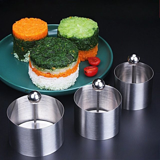 FEB.WIND Runde Mousse-Ring Backform aus Edelstahl in Silber für Kuchen, Sushi und Reisbälle - Bild 1