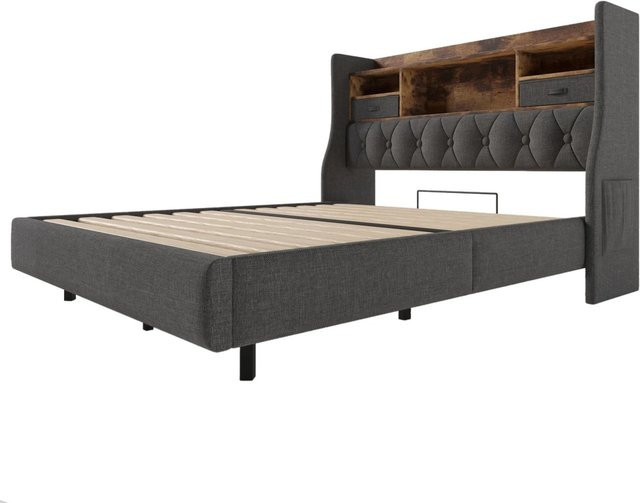 okwish Polsterbett Grau mit LED-Beleuchtung, USB-Ladeport und Matratze B/T/H: 160 x 200 x 41,53 cm - Bild 1