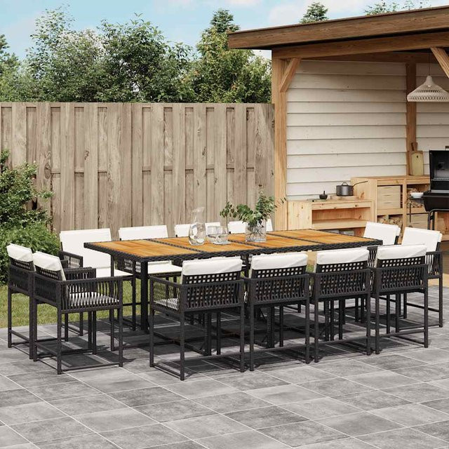 vidaXL 13-teilige Garten-Essgruppe aus PE-Rattan mit Kissen und Akazienholz in Schwarz - Bild 3
