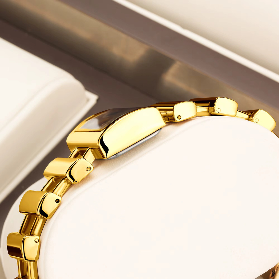 YaLaLuSi Armbanduhr, Quarz, Edelstahl, Gold, Eckig, Damen - Bild 2