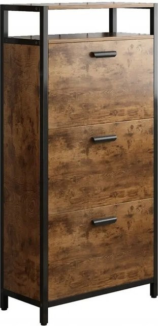 Rebiko Rustikaler Schuhschrank in Braun im Industrial-Stil mit 3 Einlegeböden, H x B x T: 130 x 60 x 30 cm - Bild 1