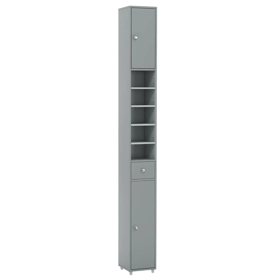 Costway Badschrank Hochschrank Schmal mit verstellbaren Regalen und Türen, Hellgrau, H x B x T: 180 x 20 x 12,5 cm - Bild 2