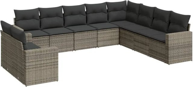 vidaXL 10-tlg. Garten-Sofagarnitur in L-Form aus grauem Poly-Rattan mit Sitzkissen und Stauraum - Bild 1