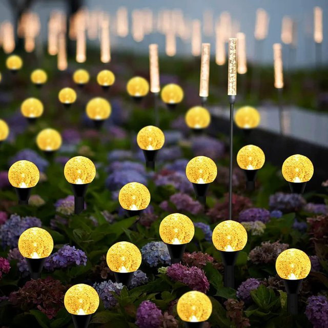 YWZT BEIMT Factory Solar Outdoor Bubbles Rasenlampe Set mit 20 LED in Warmweiß und Multicolour, IP65 Wasserdicht, Dekorative Solar-Pfahllichter für Garten und Hof - Bild 1