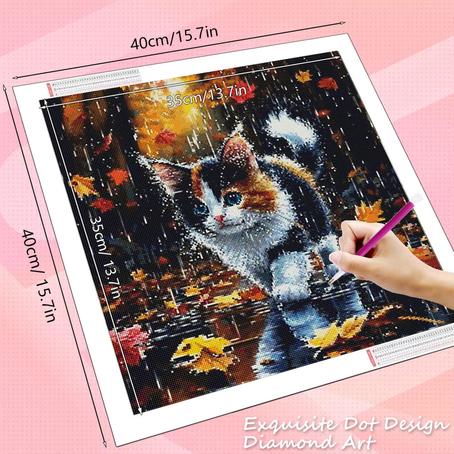 HUACAN Diamantmalerei Katze Herbst Tier Motiv als Mosaik-Wanddeko in Mehrfarbig mit Vollbohrer-Technik - Bild 2