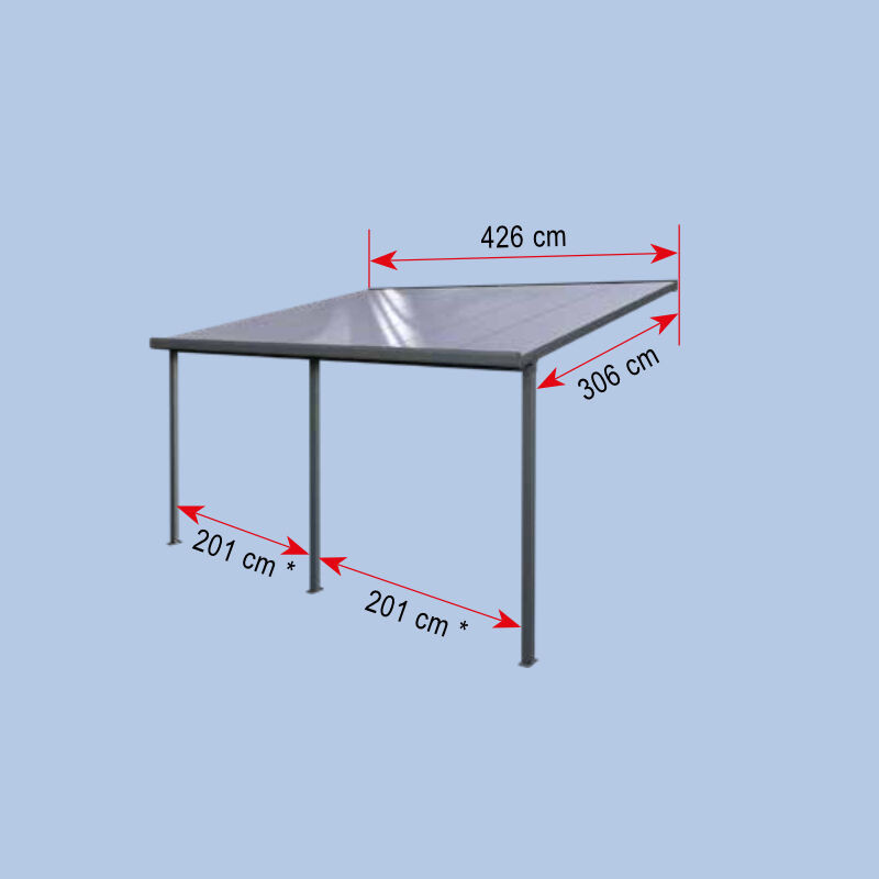 Scobalit Terrassendachbausatz aus Aluminium mit Polycarbonat-Dachplatten und Regenrinne, Anthrazit, B: 426 cm, L: 306 cm - Bild 1