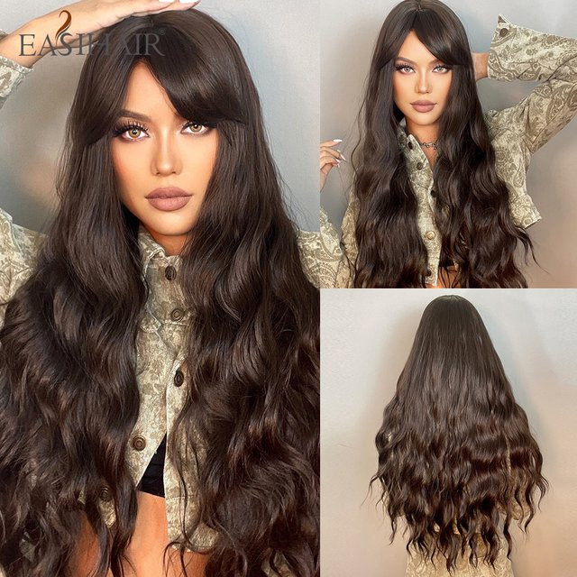 EASIHAIR Perücke, dunkelbraun, lang lockig, synthetisch, mit Pony, Damen - Bild 1